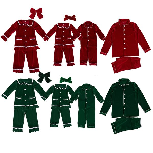 Ropa de dormir Niños Pijamas de Navidad a juego Niños Niñas PJS Niños Pijamas de terciopelo rojo Conjunto PJS Niños pequeños Pijama de invierno 240304