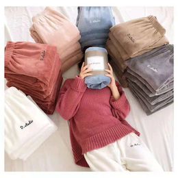 Ropa de dormir Pantalones Otoño Invierno Ropa de noche Salón de felpa Pijama para el hogar Cintura elástica Pijama grueso Coral Fleece Casual Sleep Bottoms 210422