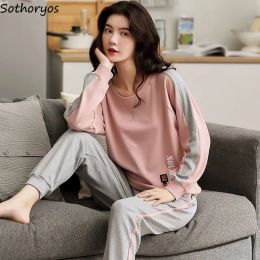 Vêtements de nuit plus taille m5xl femmes pama sets oneck imprimer ulzzang oversize overs mors de nuit à manches longues à manches longues