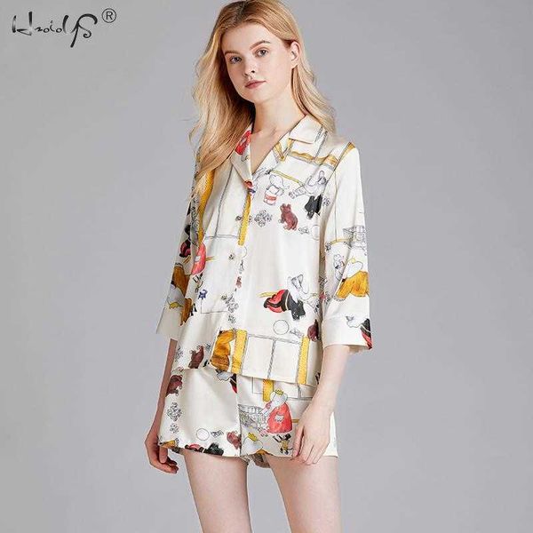 Conjuntos de ropa de dormir para mujer, Pijamas con estampado de animales de dibujos animados, ropa interior corta para el hogar, Pijamas Q0706