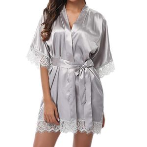 Vêtements de nuit sexy bain kimono robe demoiselle d'honneur lingerie dentelle solide robes de nuit robe de chambre peignoir satin robe peignoir femme1334M