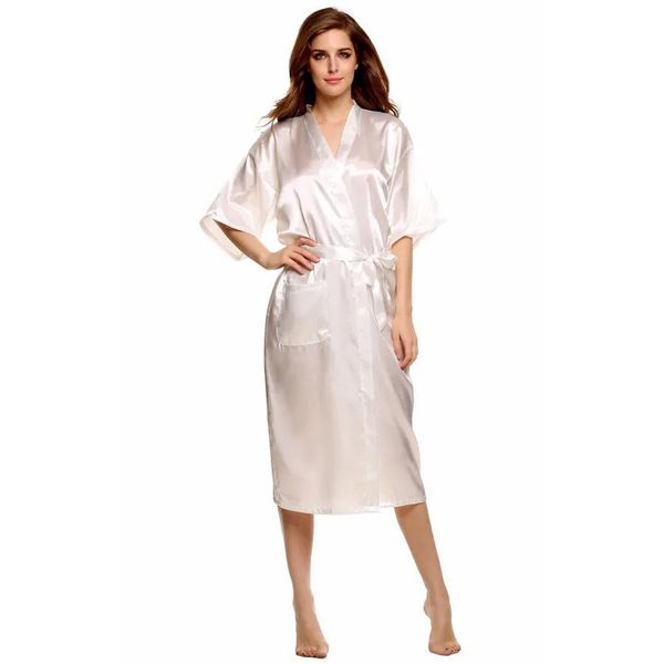 Ropa de dormir Venta al por mayor Venta caliente Mujeres blancas Bata de rayón de seda Kimono sexy Vestido de baño Camisón Camisón con clase Tallas grandes S M L XL XXL XXXL