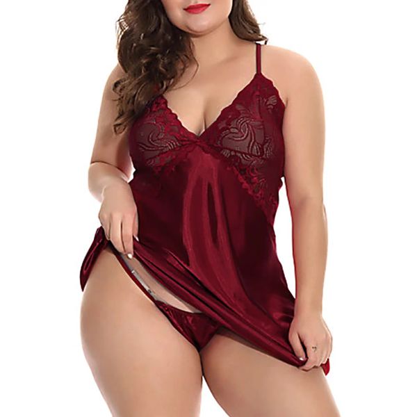 Vêtements de nuit Femmes de nuit de nuit sexy lingerie en denterie en satin Shek Sleeping Sexe Hot Erotic sous-vêtements Babydolls Pamas S5xl