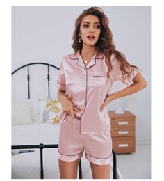 Ropa de dormir Ropa de dormir para mujer Conjunto de pijamas de satén de seda para mujer Conjuntos de pijama de dos piezas de manga corta Ropa de dormir Ropa de dormir ButtonDown 230418