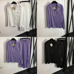 Vêtements de nuit femmes chemise pantalon Logo broderie Blouse à manches longues veste jambe large pantalon taille haute pantalon hauts ensemble