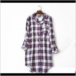 Vêtement de nuit femmes de sous-vêtements femmes Drop Drop livreur 2021 Femmes Arricales Bref Simple Chemises de nuit Violet Chemise Plaid Chemise Collier Spring Sort Sleep Dres