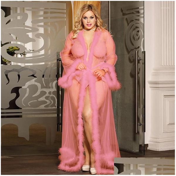 Vêtements de nuit Femmes Femmes Transparent Sous-vêtements érotiques Sexy Dentelle Lingerie Robe Longue Sheer Pamas Plus Taille Robe Drop Livraison Otjgl