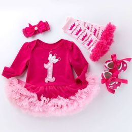 Mouw baby lange jurk baby roze jurk sokken set meisjes rok set van 4