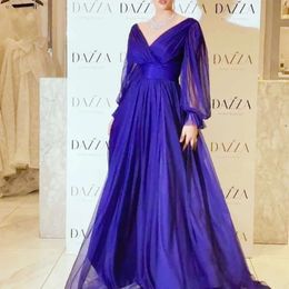 Mouw koninklijke jurken lange blauwe prom puff a-line formele avondjurken vloer lengte eenvoudige elegante satijn tule speciale ocn slijtage voor vrouwen Arabisch