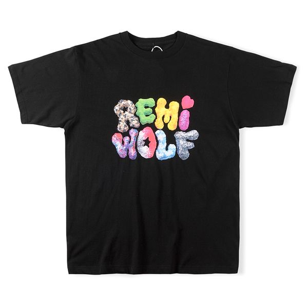 Camiseta de manga Camiseta Ropa Hombre Mujer REMI WOLF Impreso Camisetas de alta calidad Camisetas Negro