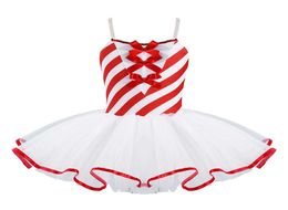 Robe Tutu rayée sans manches à bretelles réglables avec nœud papillon enfants filles robe de patinage artistique de gymnastique Costume de danse de noël G105374188