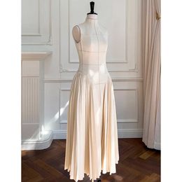 Mouwloze jurk voor dames 2023 Nieuwe mode Elegante effen geplooide midi-jurk Vintage casual elastische taille Y2k-jurk