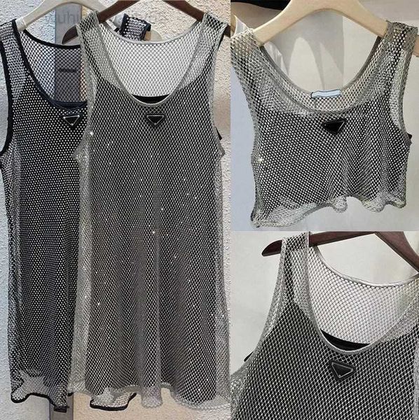 Vestido sin mangas, chaleco hueco brillante con diamantes de imitación, tirantes de satén negro ahuecado, Tops con sujetador de mezclilla, talla S-l, 2 uds.