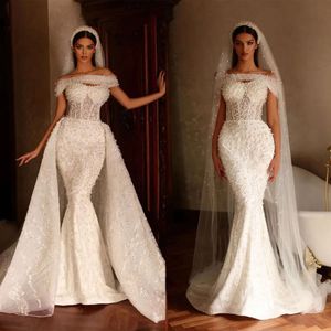 Robes sans manches taille High Wedding Glamorous Sirène Sweetheart Corps entier Perles Backless Backless Floor Longueur Custom Made Made Plus Vestidos de Novia