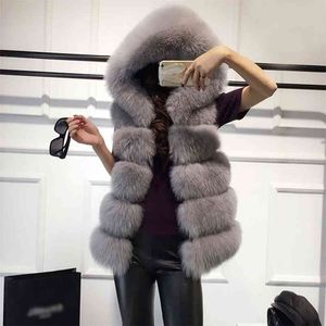 Mouwloze faux bont vest winter casual bovenkleding vrouwelijke solide nep bont capuchon overjassen voor dame mode bont vest femme 210917