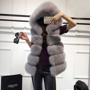 Mouwloze faux bont vest winter casual bovenkleding vrouwelijke solide nep bont capuchon overjassen voor dame mode bont vest femme 211007