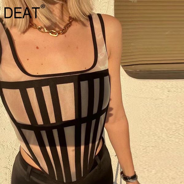 Sans manches Fishbone Body Shaping Striped Vest Y2k Vêtements Cyber Goth Sexy Bf Shirt Vêtements Femmes Tops Été GX687 210421