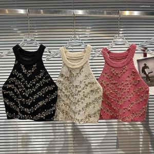 Mouwloos halter geborduurd staafje gebreide tanktop dames kort vest lente-zomercollectie