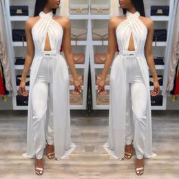 Mouwloze Halter Lange Jumpsuits Sexy Backless Wit Regelmatige Zomer Elegante Avond Party Night Club Play Suits Lady Jumpsuits