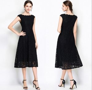 Modern Lace Prom Jurken Nieuwe Black Long Section Wave Collar Fashion A Word Rok White Lace Formele avondjurken