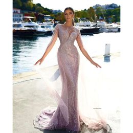 Mouwloze sprankelende prom v neck capes 3d kanten portret diamant appliques pailletten kralen vloer lengte beroemde mermaid avondjurken plus maat op maat gemaakt 0431