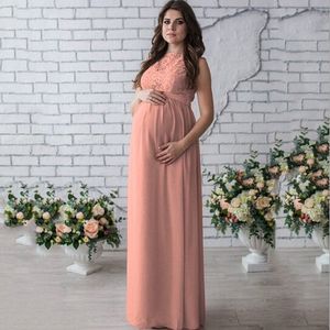 Sans manches d'été nouvelle maternité robe en dentelle femmes vêtements photographie accessoires longues enceintes robes roses