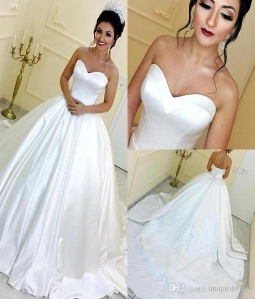 Robe de mariée en Satin blanc, sans manches, décolleté en cœur, Corset au dos, lacets au dos, robes de mariée en Satin, grande taille, Dres3606111