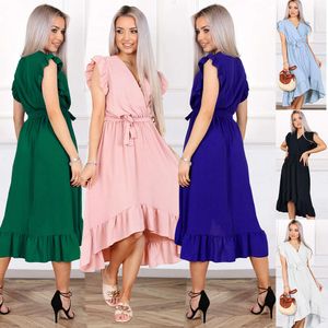 Mouwloze v-hals chiffon jurk voor dames zomer 2024 nieuwe collectie taille lengte onregelmatige rok