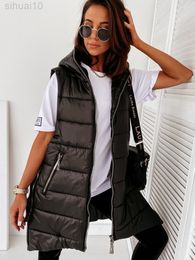 Mouwloos vest met capuchon Dames gewatteerde pufferjas Katoen gewatteerd vest Casual streetwear Mode Ritszakjack L220730