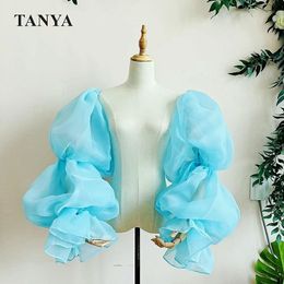 Maniche maniche maniche maniche blu cielo organza maniche rimovibili gonfie per matrimonio su e giù festa traslucida eleganti guanti a figura intera accessori da ballo 230314