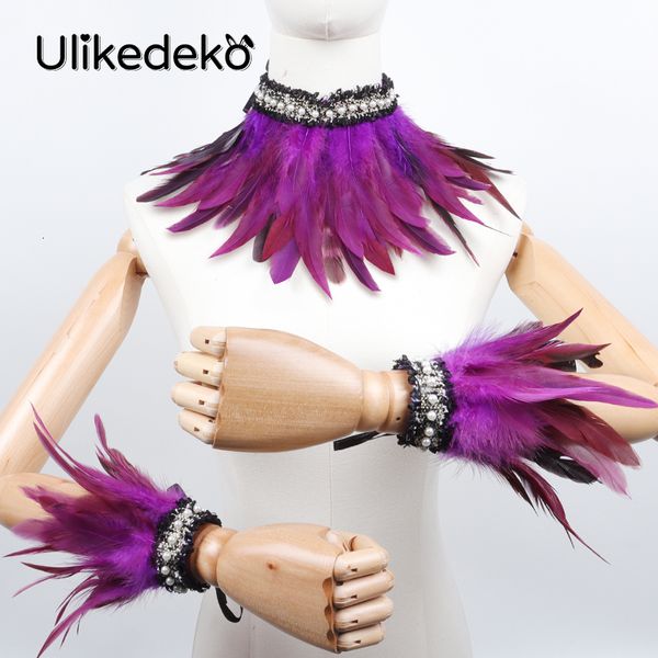 Sleevelet Arm Sleeves Victorian Feather Cuffs and Fake Collar Rave Party Accessoires Poignet Bracelet Warmer Gants Collier 230512