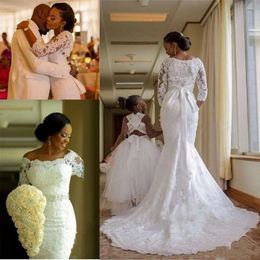 Sleeves Lace 2019 sirène longues robes de mariée plus taille nigériane arabe africain robes nues robe de sheriee