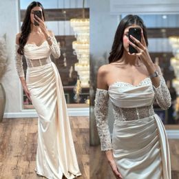 Mouwen prom sweetheart ivoor elegante jurken pailletten satijnen avondjurk plooien backless formele lange speciale ocn feestjurk