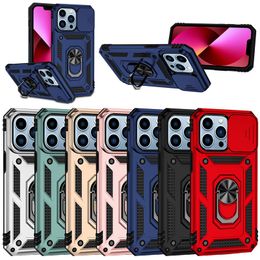 Slide Camera Lens Phone Cases for Iphone 15 14 13 12 11 Pro Max XsMax Xr Xs X 6 7 8 Plus Military Grade Armor Antichoc Magnetic Kickstand Cellphone Case