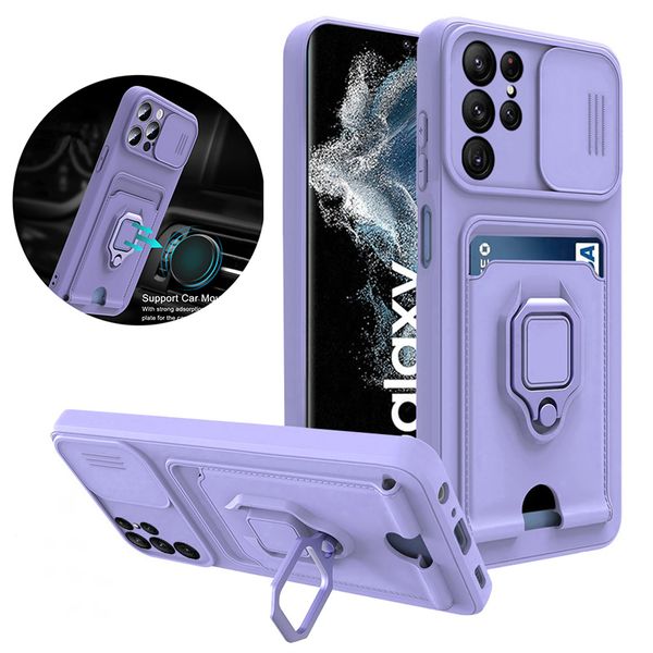 Fundas protectoras deslizantes para lentes de cámara, cubierta con soporte de anillo magnético para Samsung Galaxy S22 Ultra A21S A32 A71 A52 A72 A53 A73