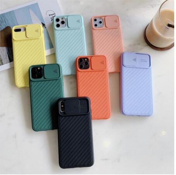 Funda protectora de lente de cámara deslizante para iPhone 11, funda de silicona suave para iPhone 11Pro Max X XR XS 6 7 8Plus, funda trasera mate