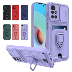 Funda magnética para teléfono con soporte de anillo de montaje para coche para Xiaomi POCO M3 X3 NFC C3 11 Lite Redmi Note 10 10S 9S Pro Max 9T 9C, lente de cámara deslizante, cubierta de silicona a prueba de golpes