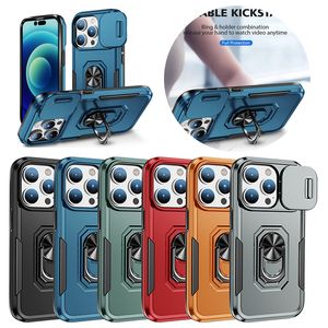 Slide Camera Phone Cases pour Iphone 15 14 Plus Pro Max Armor Heavy Duty 2 en 1 Kickstand Design Protection complète Phone Case Back Cover