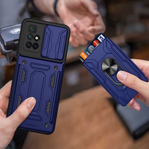 Fundas con ventana de empuje para lente con ranura para tarjeta deslizante para Xiaomi Redmi 10 Note Pro 10s Mi 11t Pro 11 Lite 5g Ne Poco X3 F3 M3 Pro