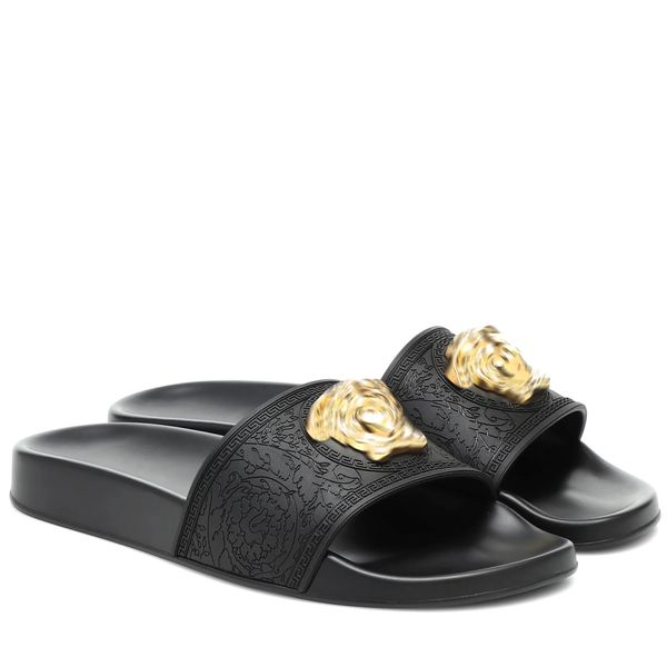 Slide Designer Slippers Sandals d'été hommes plage intérieurs tongs plats flops medusa en cuir féminin Classic Shoes Palazzo dames taille 35-45 avec sac à poussière S