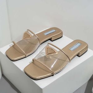 Slide Triangle Metallic Sandalen Designer Slides Vrouwen Slippers Letter Dikke Hakken Dames Strand Sandaal Feest Bruiloft Slipper Mode Lage Hak Schoenen6788