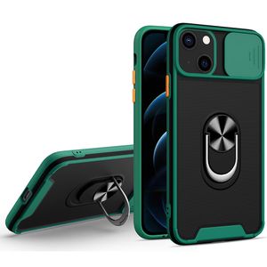 Slide Window Phone Cases voor iPhone 13 12 11 Samsung S21 A82 A72 A52 A32 Cameratiebescherming Ringhouder Schokdichte beschermhoes