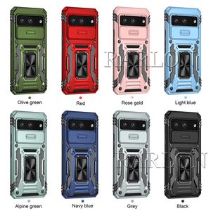 Schuifvenster Ring Armor Case Magnetische standaard Telefoonhoesje met ringhouder voor iPhone 15 Pro Max Moto G stylus 2023 Motorola 5G Power Pure Edge E22 G53 G73 Google 7 8 Pro