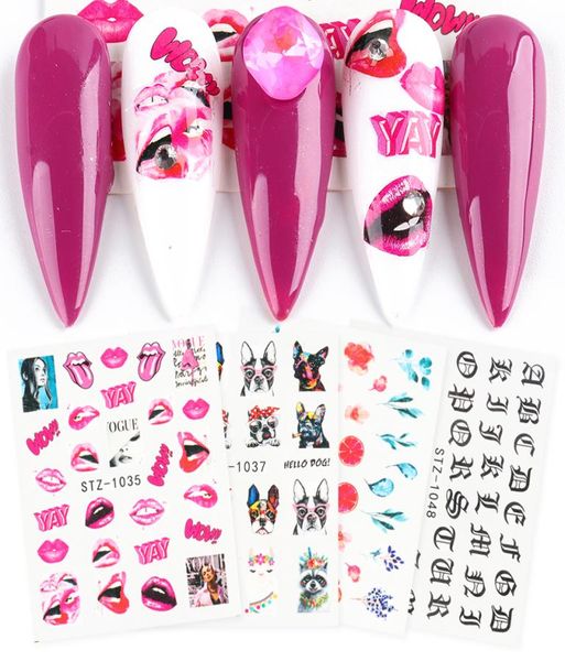 Curseur autocollants Nail Art fleur aquarelle lèvres Sexy lettre eau décalcomanies conseils animaux bricolage décoration ongles enveloppes JISTZ1034104914521864