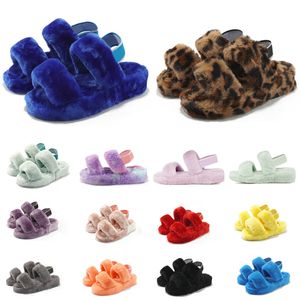 Sandalias deslizantes para mujer, zapatos de invierno, azul real, estampado de leopardo, zapatillas para mujer, zapatos de diseñador eur 36-43