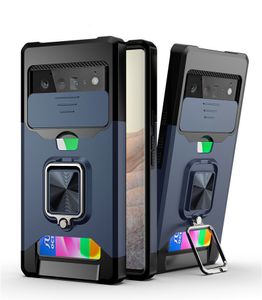 Coques de téléphone à fenêtre coulissante avec béquille intégrée, protection arrière blindée pour porte-cartes, pour Google Pixel 7 7pro 6 6pro 6A 5A