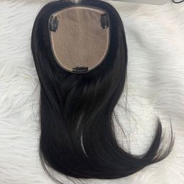 Slik Base Cheveux Humains Topper # 1B Naturel Noir Vierge Brésilienne Clip en Morceaux de Cheveux Toppers 14x16 cm