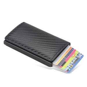 Slim Aluminum Clip With Elasticity Back Pouch ID Credit Card Holder Mini RFID Leather Wallet Automatic Pop Up Bank Cards Case FSTLY15