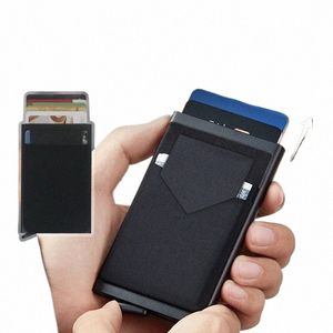 Portefeuille mince en aluminium avec élasticité Back Pouchée ID de crédit Carte de crédit Mini portefeuille RFID Pop Up Up Bank Bank Card Case Y3HP #