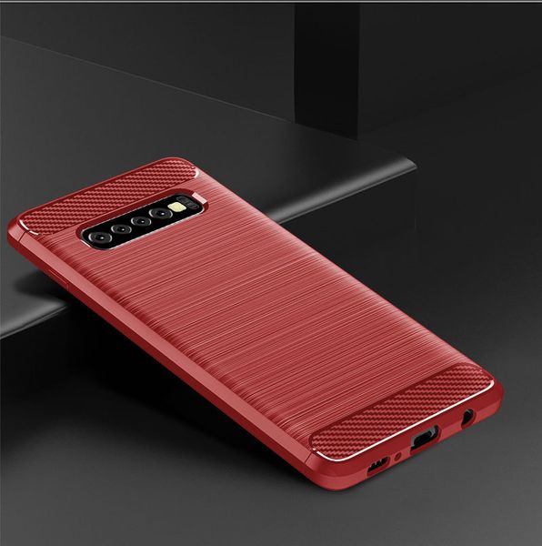 Coque en TPU brossé mince pour Samsung Galaxy S10 LITE S10 PLUS A8S C10 C10 PLUS J4, Texture en Fiber de carbone 100